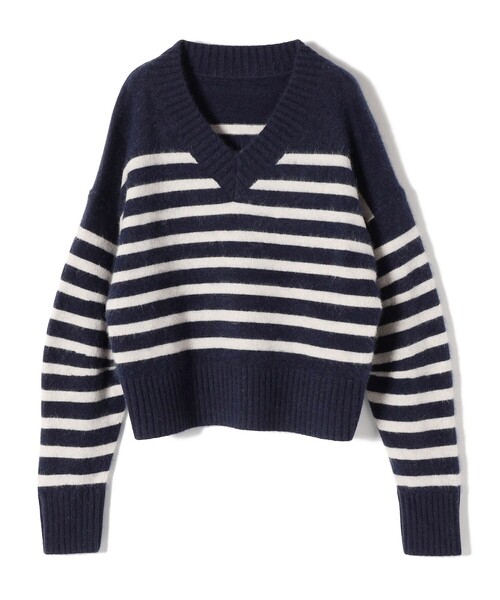 美品■イエナ ボーダークールネックニット ユナイテッドアローズ SHIPS SHIPS（シップス） ニット セーター 0 x ones：ファー ボーダー プル