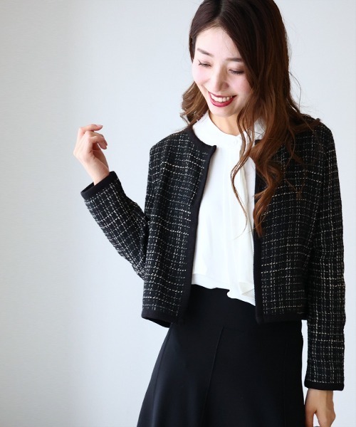 カーディガン 働く女性から高評価！パイピングツイード カーデ以上ジャケット未満。今年のNewデザインで登場！ レディース