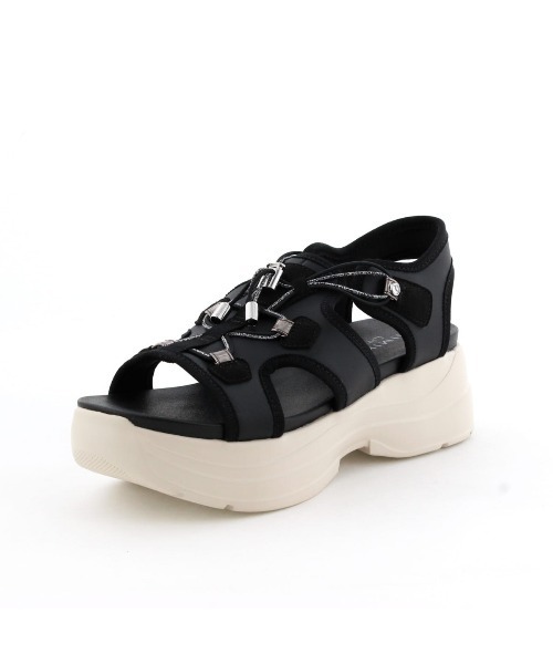 HIMIKO スポーツサンダル 、ニットブラック 、シルバー、厚底 HIMIKO スポーツサンダル 、ニットブラック 、シルバー、厚底