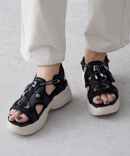 HIMIKO スポーツサンダル 、ニットブラック 、シルバー、厚底 HIMIKO ヒミコ ニットスポーツサンダル ブラック 21~21.5