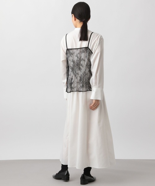 キャミソール シャツ ワンピース ロング シースルー レース 2色 A part by シャツワンピース レースキャミ2Pセットワンピース