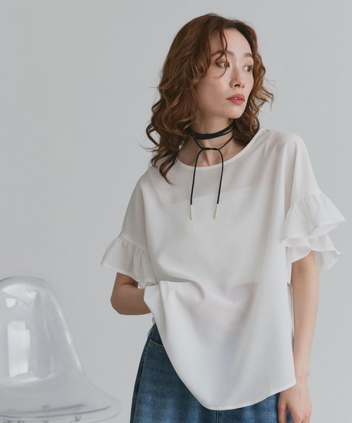 ad thie（アドティエ） ブラウス シャツ 袖フリル ジョーゼット