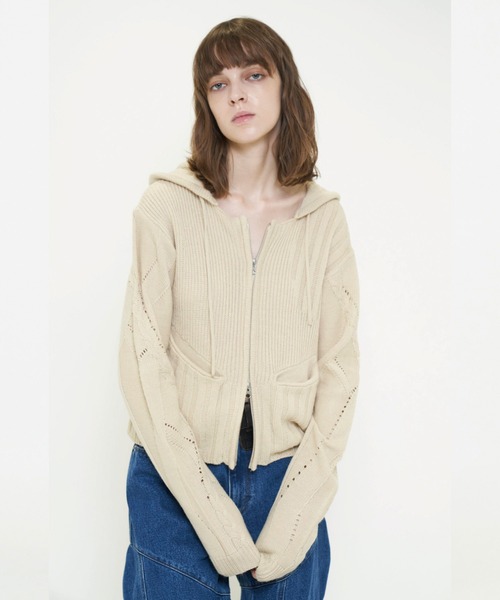 VIAVANDA パーカー DOUBLE ZIP KNIT HOODIE レディース