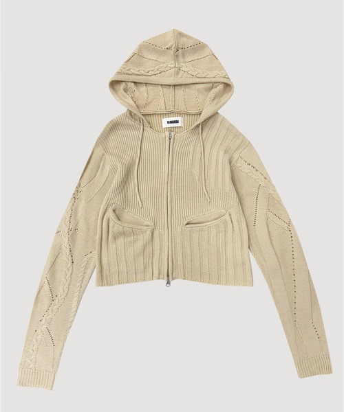 VIAVANDA パーカー DOUBLE ZIP KNIT HOODIE レディース