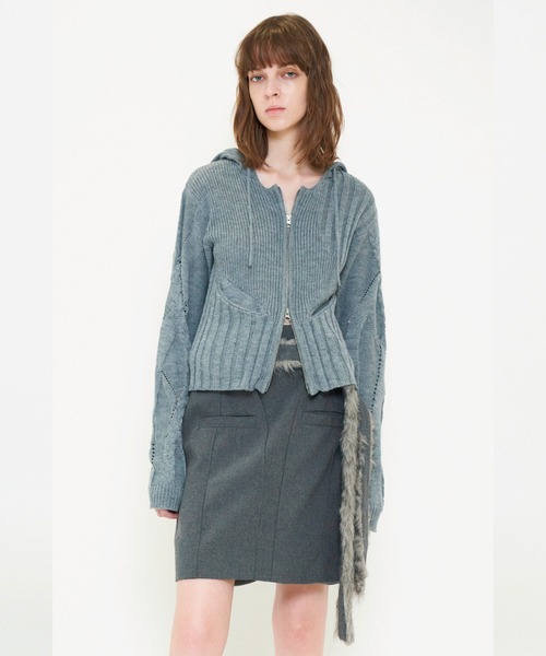 トップス viavanda ZIP FRINGE KNIT / GRAY viavanda ZIP FRINGE KNIT / GRAY
