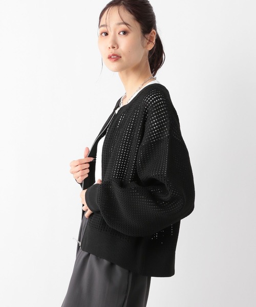 GLOBAL WORK カーディガン リッチライトメッシュZIPカーディガン