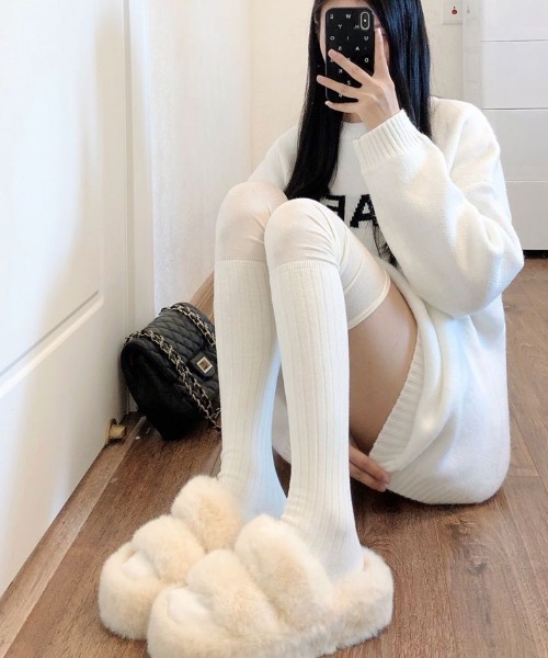 靴下 リブ切り替えニーハイソックス レディース : ZOZOTOWN Yahoo!店