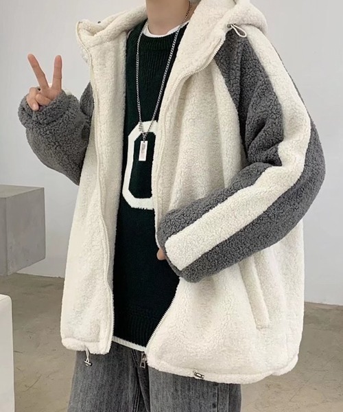 NOWLE ブルゾン アウター 「NOWLE」袖ライン柄 ボア フリース