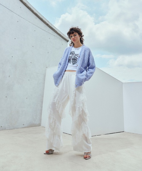 ワイドパンツ パンツ レースラッフルワイドパンツ レディース