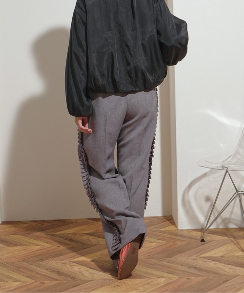 フリルワイドパンツ palm RICHE パンツ サイドタックフリンジフリルワイドパンツ