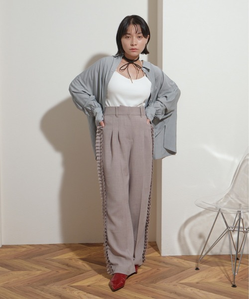 palm RICHE パンツ サイドタックフリンジフリルワイドパンツ