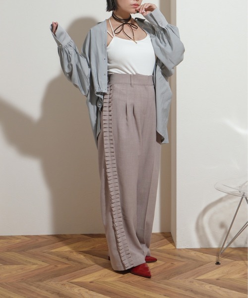 palm RICHE パンツ サイドタックフリンジフリルワイドパンツ