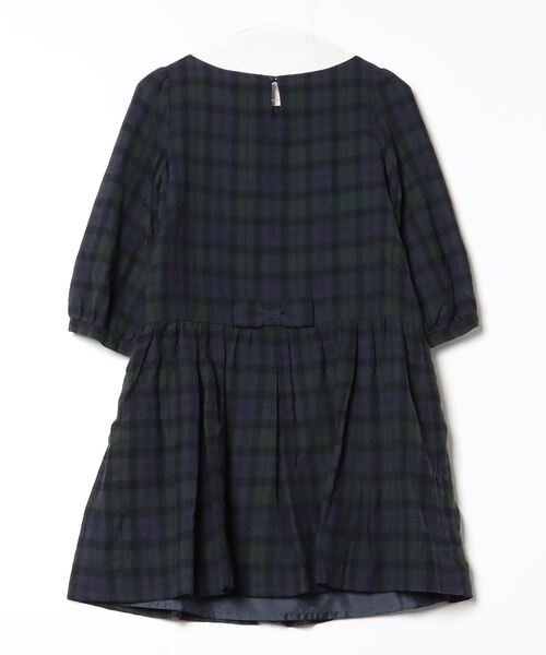 「Bon mercerie」 チェック柄7分袖ワンピース 36 ネイビー レディース_画像2