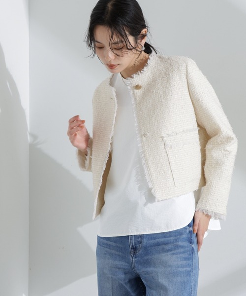 【新品】nano universe ツイードノーカラージャケット NANO universe ジャケット ノーカラージャケット コンパクト