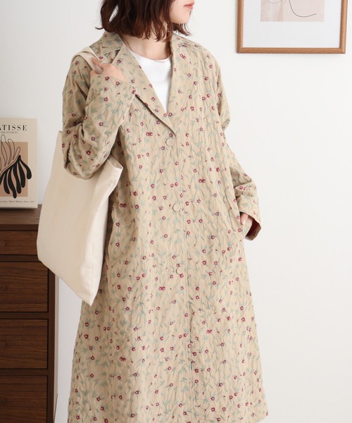 Emago（イマゴ） トレンチコート コート ミニフラワー総柄刺繍トレンチ