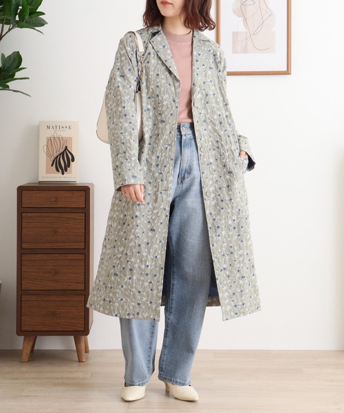 Emago（イマゴ） トレンチコート コート ミニフラワー総柄刺繍トレンチ