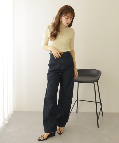 deres ⭐︎ 2025ss ハーフスリーブニット ニット セーター sheer design half sleeve lib knit /ハイネック