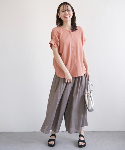 tシャツ スエード×リブ2WAYプルオーバー レディース JAYRO tシャツ スリットネックリブ前ボタン プルオーバー