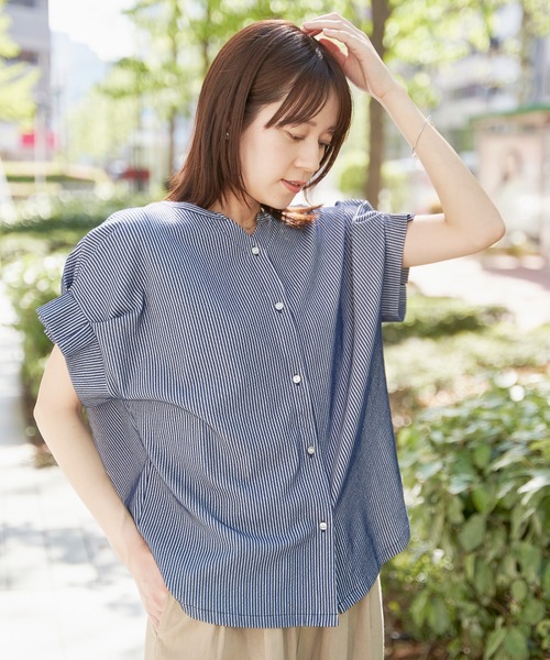 ikka（イッカ） tシャツ シアサッカー2WAY袖タックプルオーバー