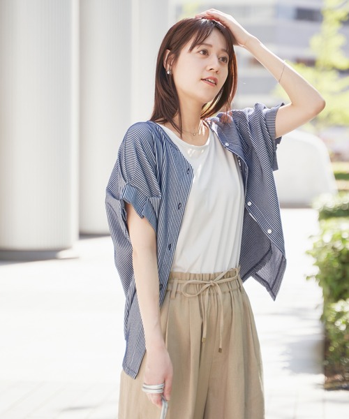 ikka（イッカ） tシャツ シアサッカー2WAY袖タックプルオーバー