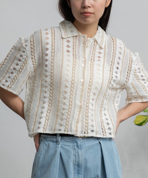 ブラウス シャツ ラメレースシャツ レディース