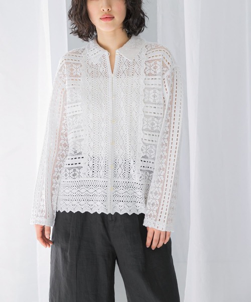 sara mallika　COTTON BORDER LACE TOP レディース