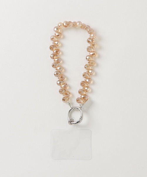 CRYSTAL TAN/GOLD クリスタルガラスビーズストラップ付き lit.Cy（リットシー） クリスタルビーズ ショート スマホストラップ