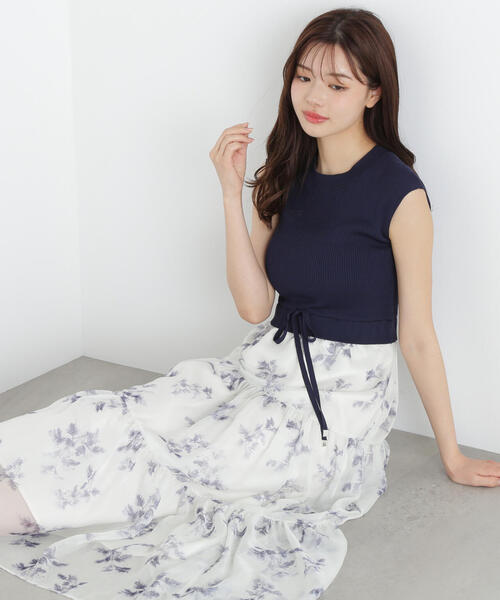 PROPORTION BODY DRESSING ボウタイドッキングニットワンピ セール】ニットドッキングフラワーワンピース(505426850