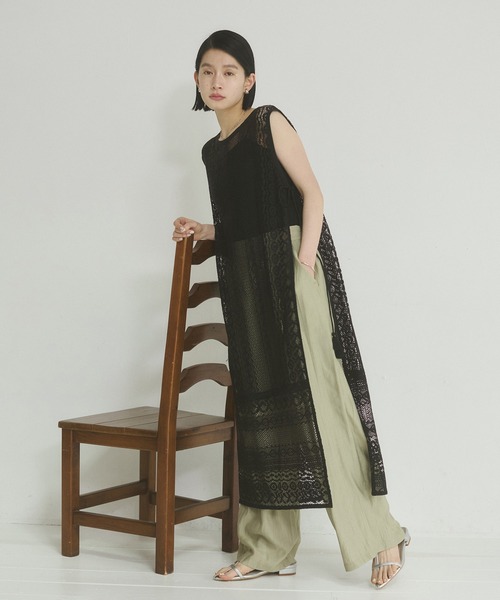 レイヤード風 ノースリーブ レース ワンピース マキシ 韓国 hunch ワンピース レースレイヤード ノースリーブ : ZOZOTOWN
