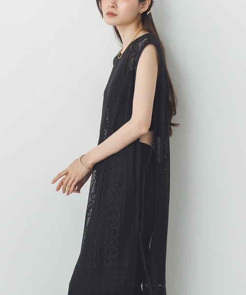 HUONG BOUTIQUE レ レースノースリーブマキシドレス hunch ワンピース レースレイヤード ノースリーブ : ZOZOTOWN