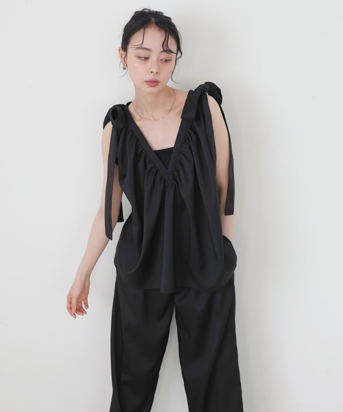 ドゥロワー　リボンショルダーブラウス Drawer - Drawer*24SS リボンショルダーブラウス コットン