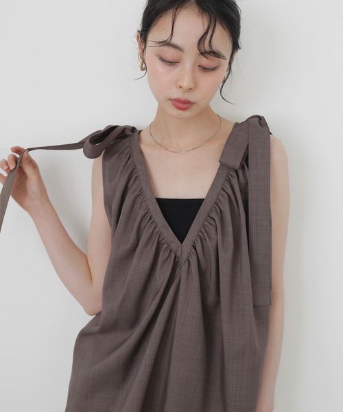 LIAN ブラウス シャツ 2WAYショルダーリボントップス レディース