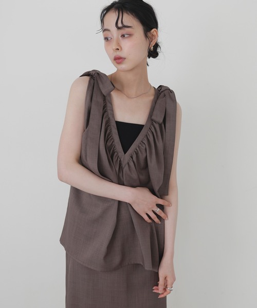 LIAN ブラウス シャツ 2WAYショルダーリボントップス レディース