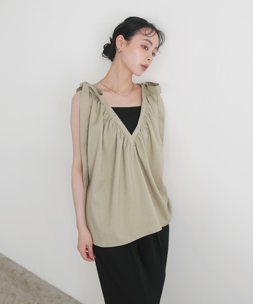 LIAN ブラウス シャツ 2WAYショルダーリボントップス レディース