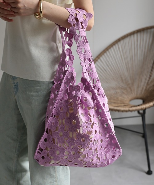 ap retro トートバッグ エンブロイダリーフラワーレーストート