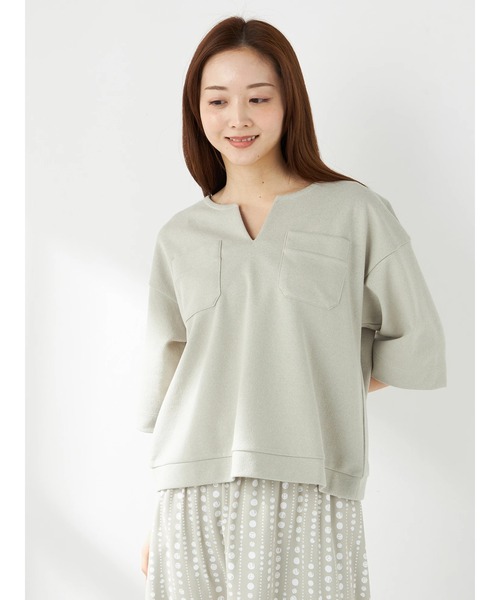 tシャツ キーネックベストTシャツ レディース
