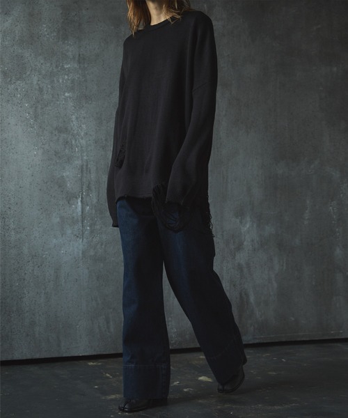 「CIASENSE」 加工デニムパンツ L ブラック メンズ