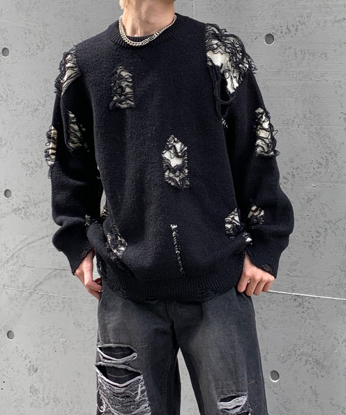 lilful セーター ニット ダメージクラッシュ加工 ビッグニットプル