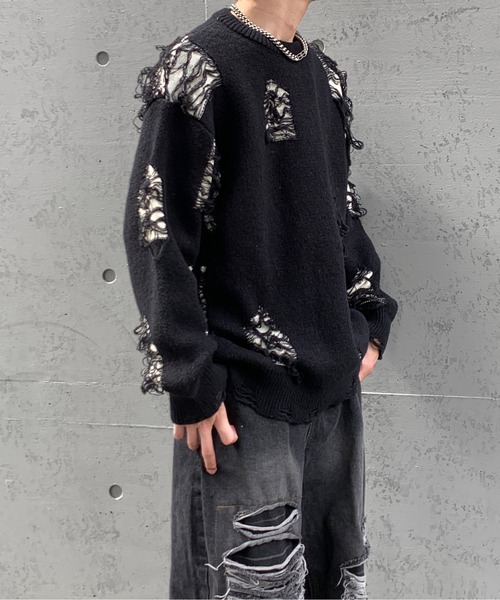 lilful セーター ニット ダメージクラッシュ加工 ビッグニットプル