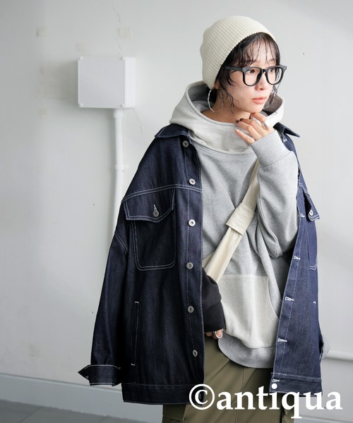 antiqua（アンティカ） パーカー バイカラー裏毛フーディー レディース