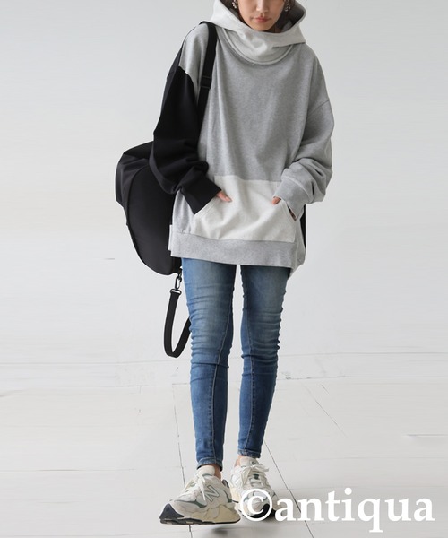 き*お様 フーディー antiqua（アンティカ） パーカー バイカラー裏毛フーディー レディース