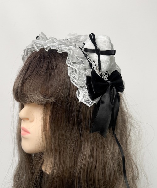 Maison Michel キャットイヤー付き　ヘッドドレス MAISON SELECT 9C38 3way 猫耳付き リボンヘッドドレス : ZOZOTOWN