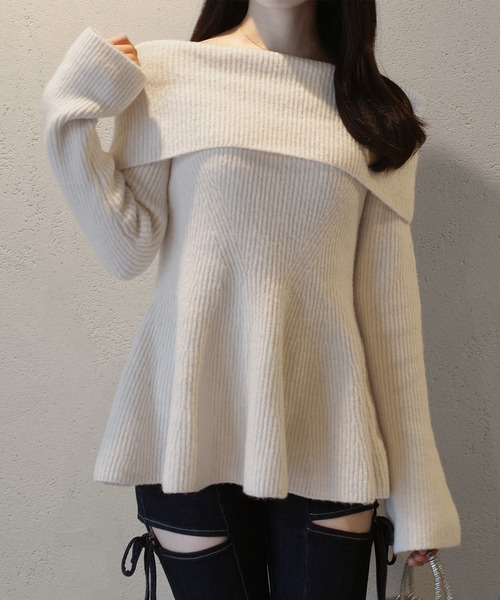 josemoon オフショル　ニットトップス　ブラウン c7323.jpg