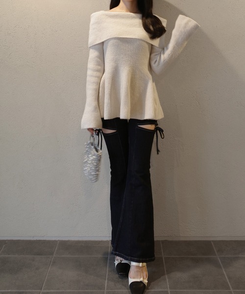 JUNOAH（ジュノア） ニット セーター オフショル風ペプラムニット