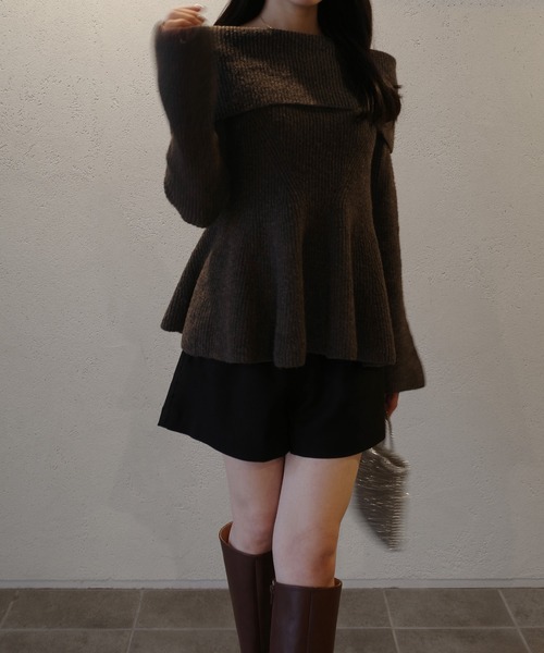 JUNOAH（ジュノア） ニット セーター オフショル風ペプラムニット