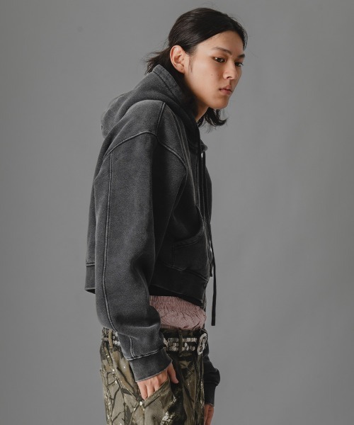 there is nothing パーカー ピグメントダイショート丈ダブルジップ