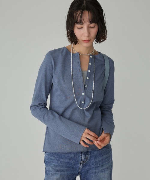 BABYLONE（バビロン） tシャツ デニム天竺ヘンリーネックプルオーバー