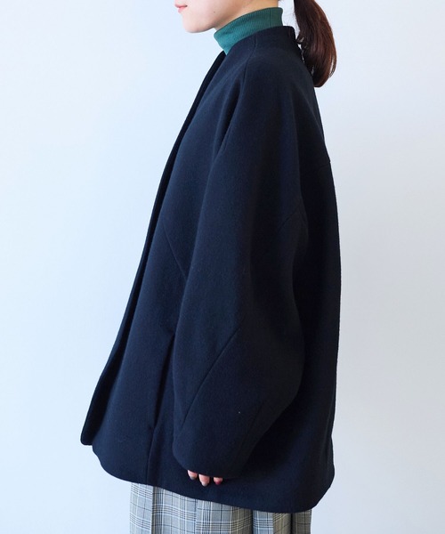 yuni super100ロングコート yuni ステンカラーコート コート ウールsuper100 bal collar cocoon