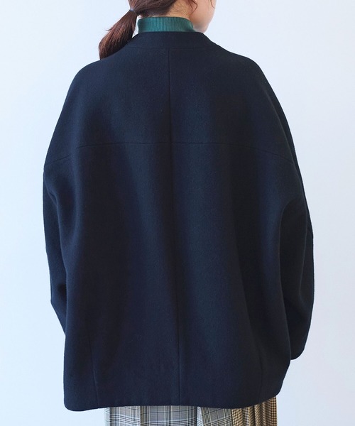 yuni ノーカラーコート コート ウールsuper100 middle length cocoon