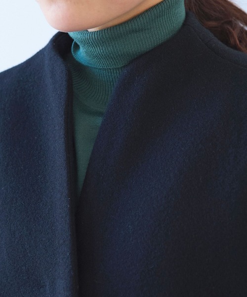 yuni ノーカラーコート コート ウールsuper100 middle length cocoon